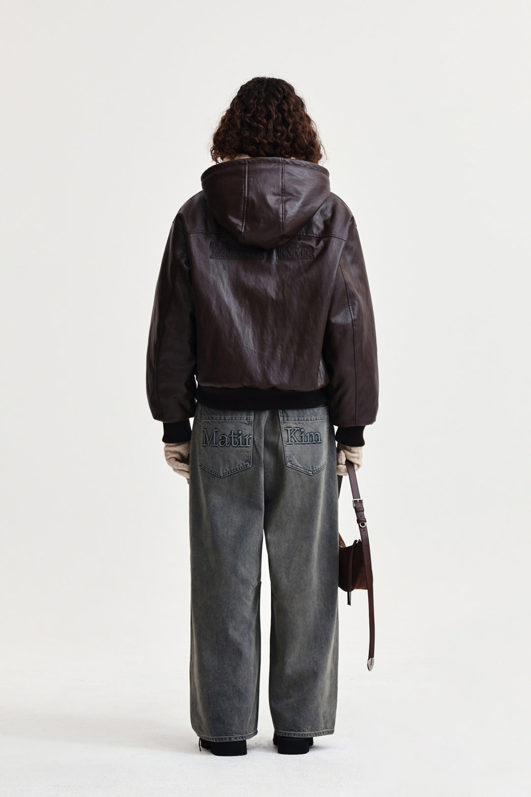 Matin Kim Faux Leather Zip-Up Hoody — Brown