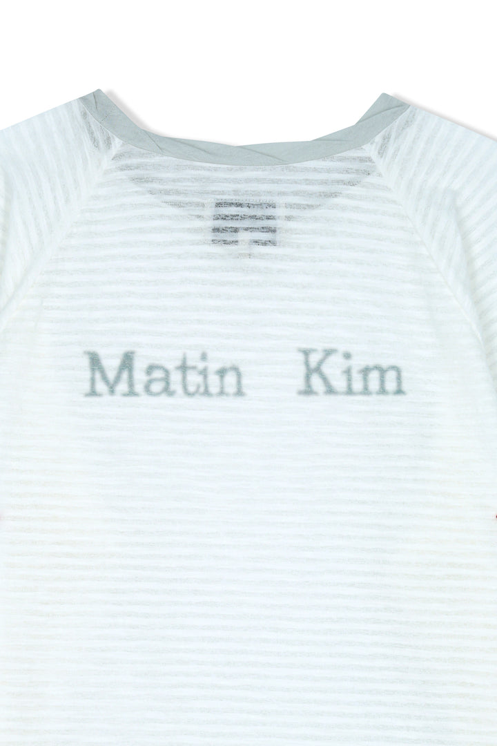 Matin Kim Twist Boat Neck Stripe Logo Top — White