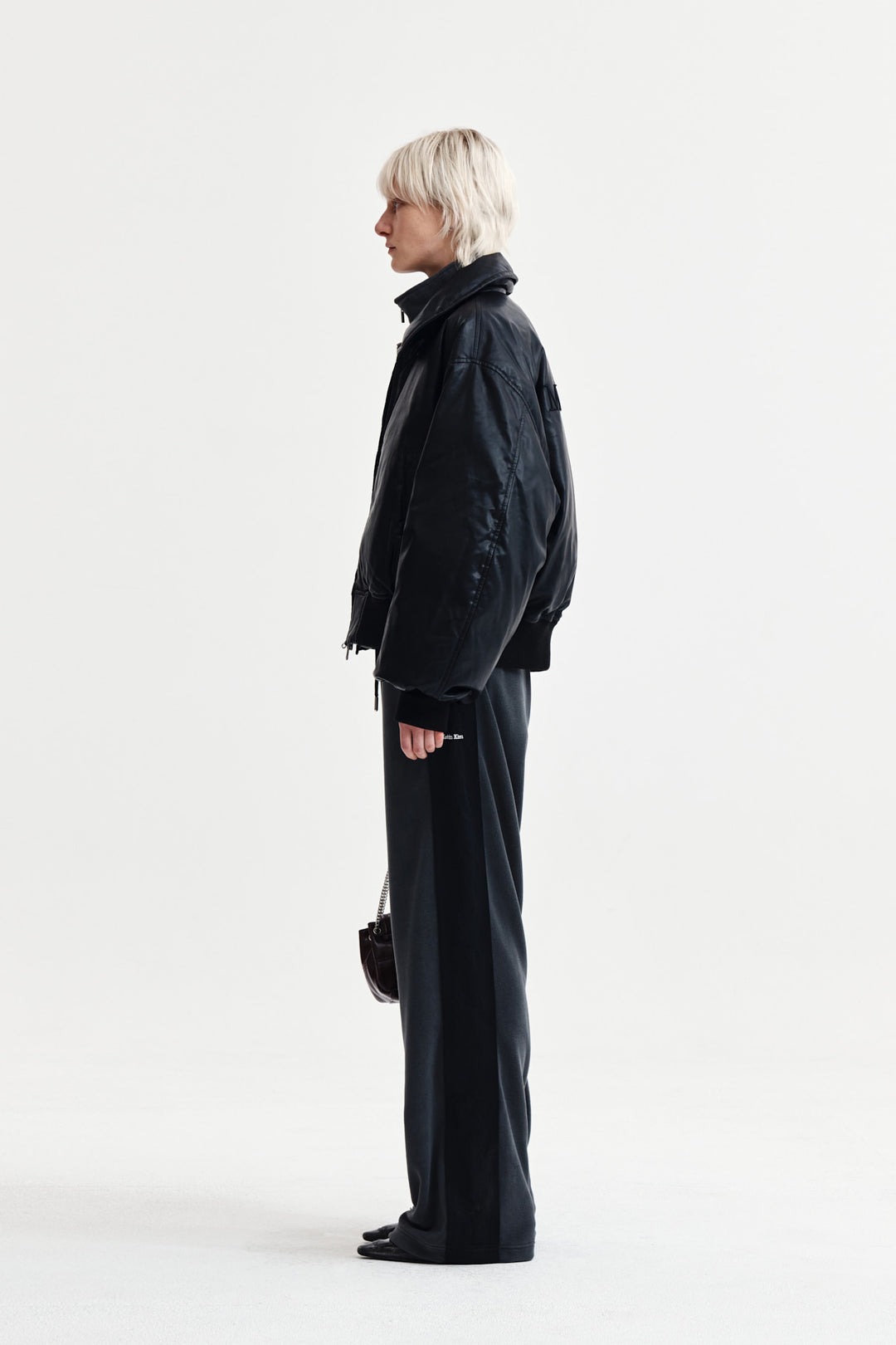 Matin Kim Faux Leather Down Jumper — Black