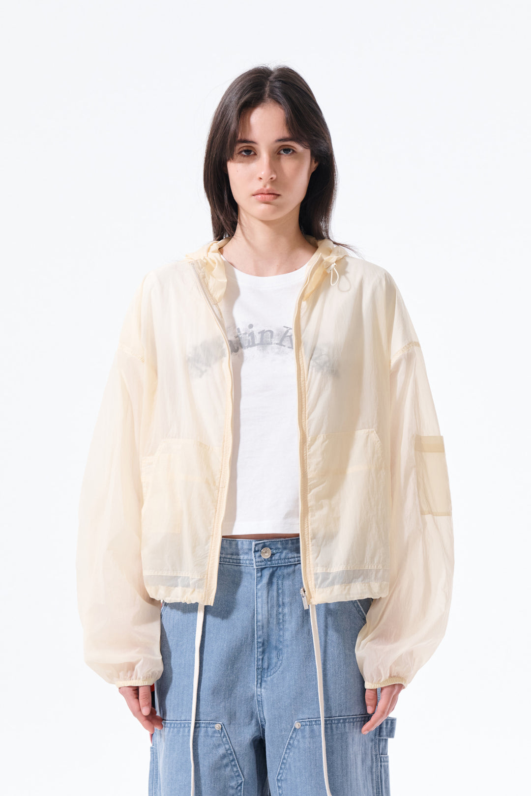 Matin Kim Back Logo Hoody Windbreaker — Cream