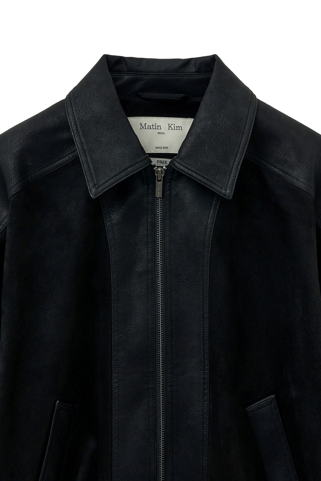 Matin Kim Suede Mix Leather Zip Jumper — Black