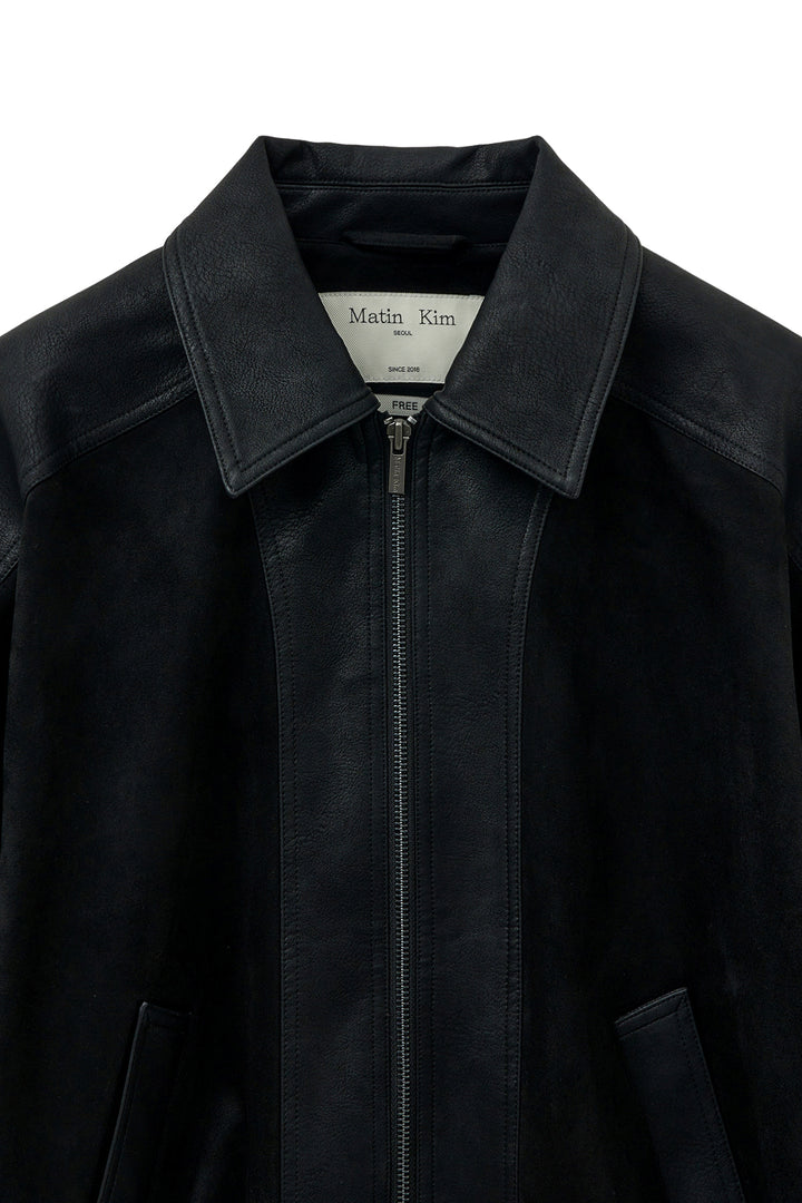 Matin Kim Suede Mix Leather Zip Jumper — Black