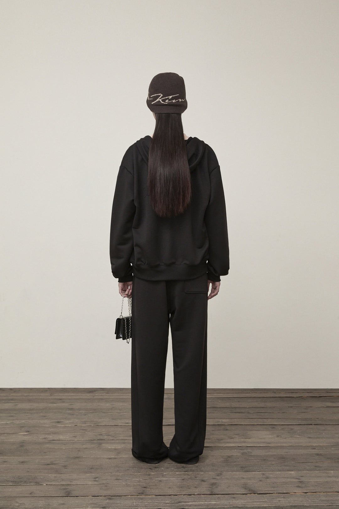 Matin Kim Back Logo Glitter Zip Hoodie — Black