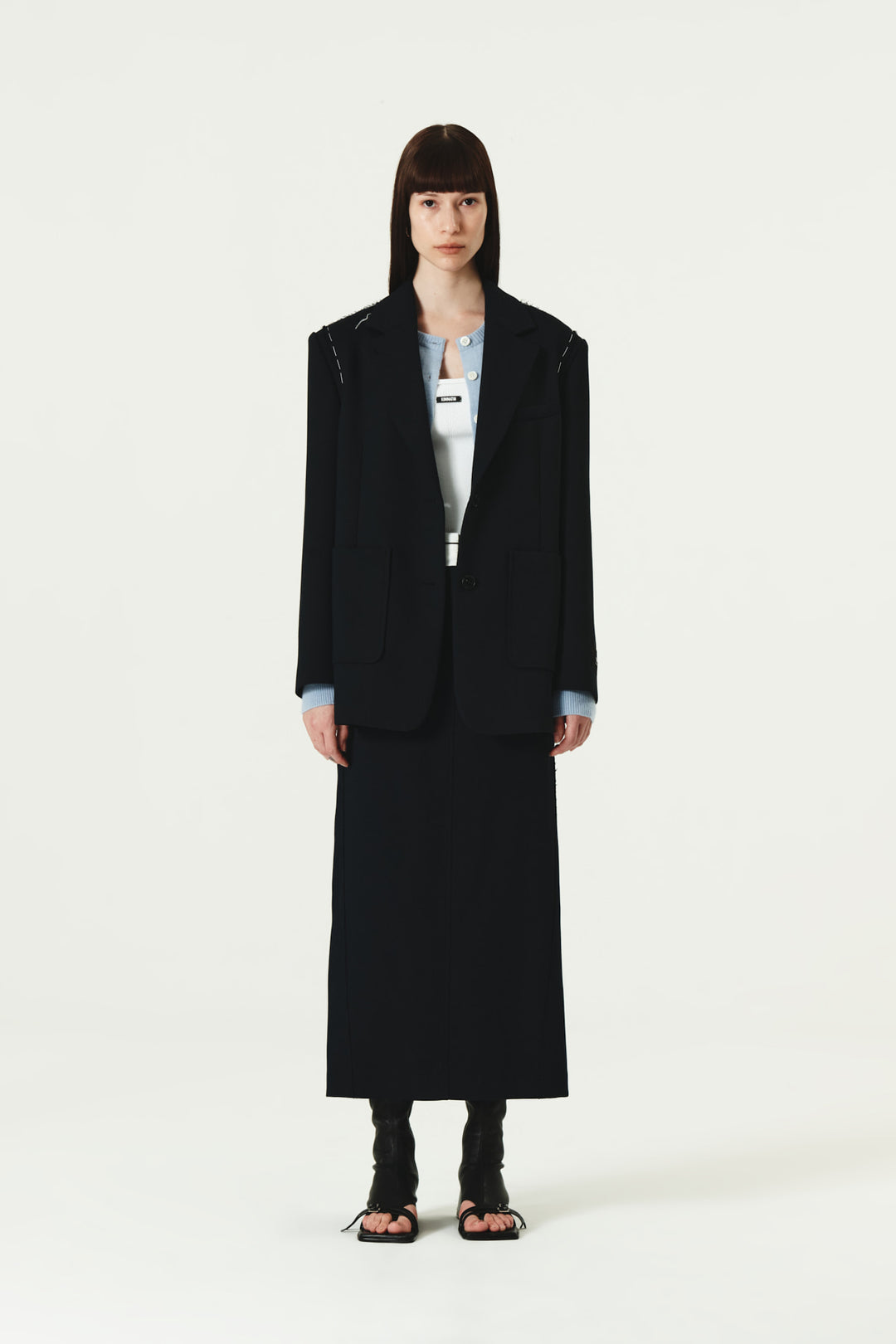 KIMMATIN Foldover Twill Wool Skirt — Navy blue