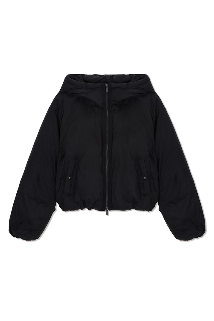 Matin Kim Back Logo Hoody Short Down Jumper — Black