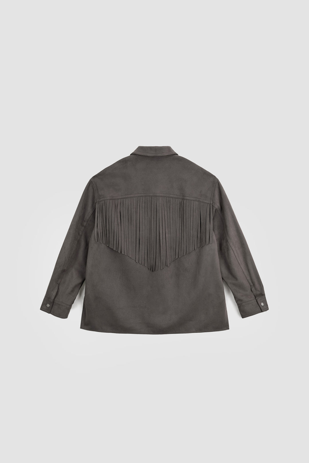 KIMMATIN Suede Fringe Jacket in Dark — Gray