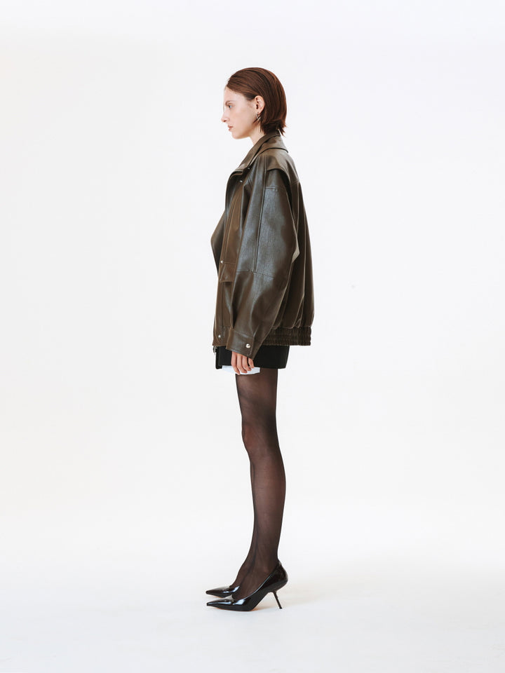 KIMMATIN Oversize Layered Leather Jumper — Brown