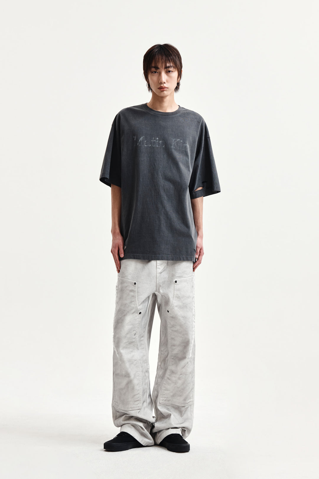 Matin Kim Distressed Logo Top — Charcoal
