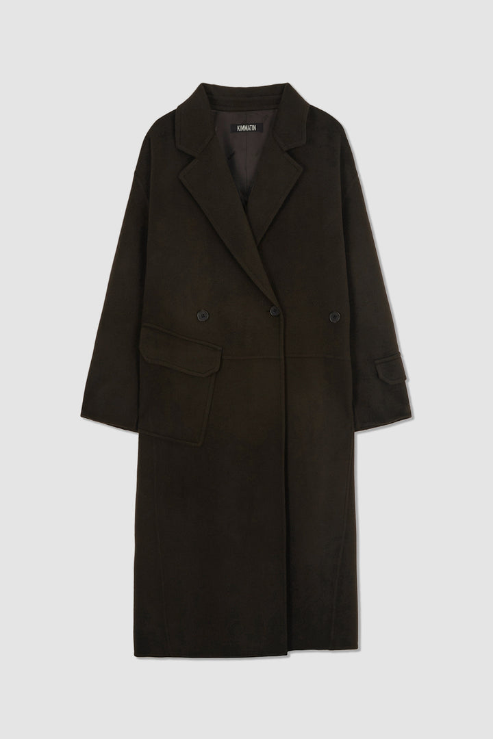 KIMMATIN Belted Double Wool Coat — Brown