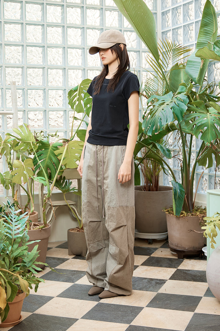 Matin Kim Patch Point Washed Cotton Pants — Brown
