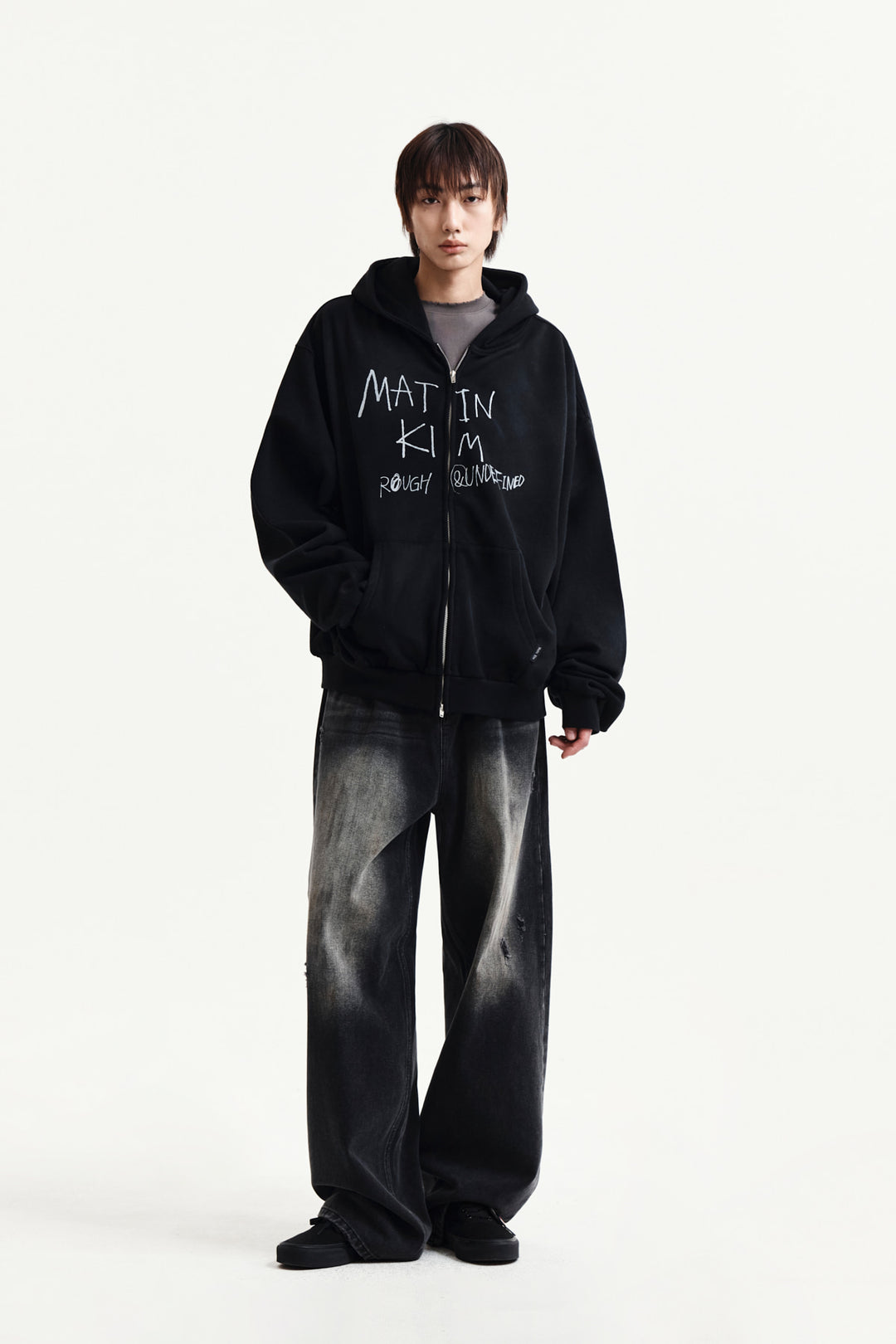 Matin Kim Vintage Washed Graffiti Zip Hoody — Black