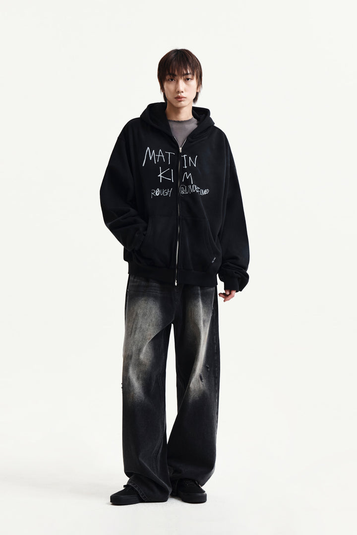 Matin Kim Vintage Washed Graffiti Zip Hoody — Black