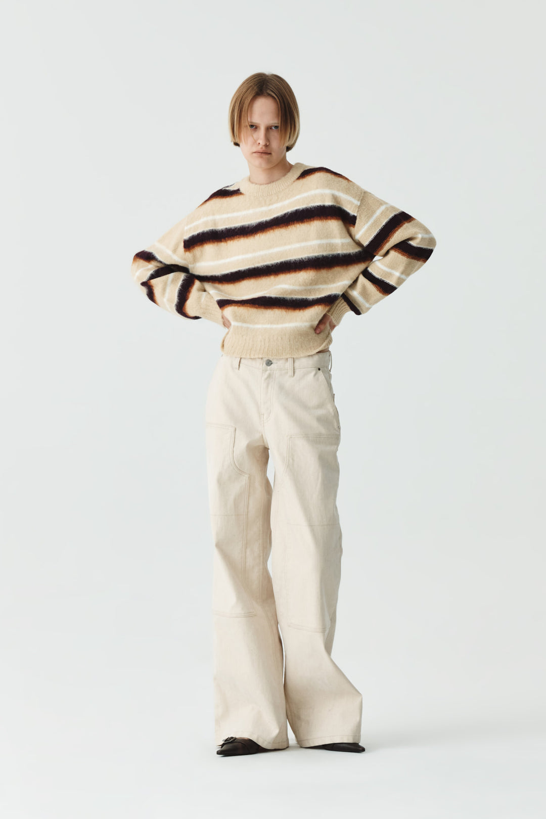 KIMMATIN Multi Stripe Mohair Knit Pullover — Beige