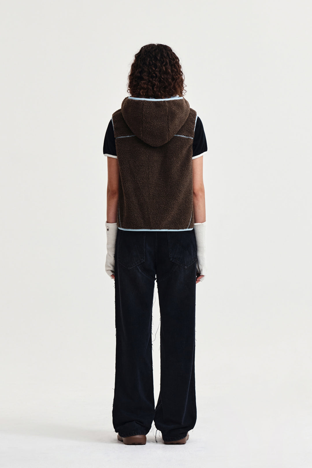 Matin Kim Fleece Hoody Vest in Dark — Brown
