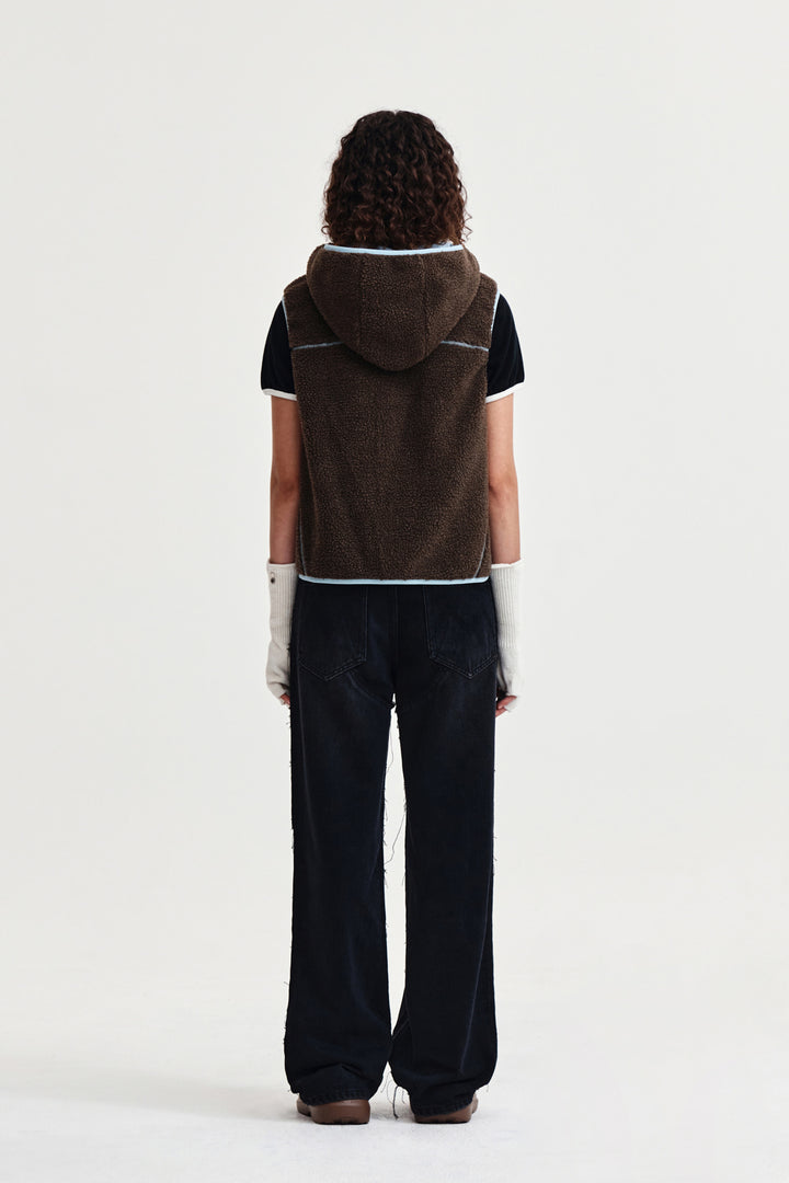 Matin Kim Fleece Hoody Vest in Dark — Brown
