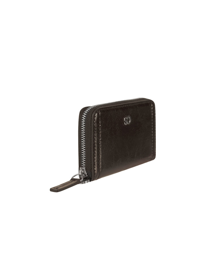 Stand Oil Post Wallet — Glossy Mini Cardholder — Maroon