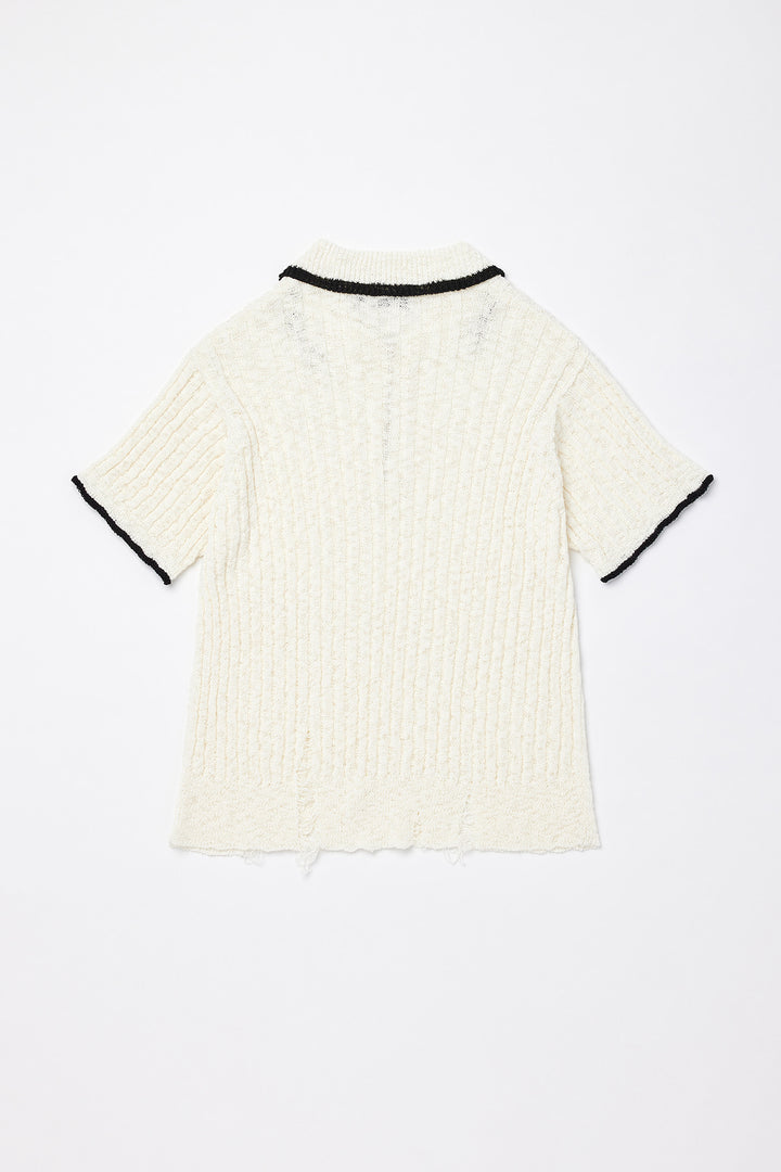 KIMMATIN Half Zip Slub Pique Knit Top — Ivory