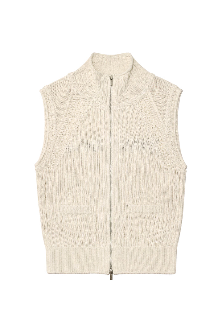 Matin Kim Back Logo High Neck Knit Vest — Beige