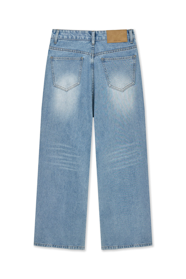 Matin Kim Front Layered Distressed Denim — Blue