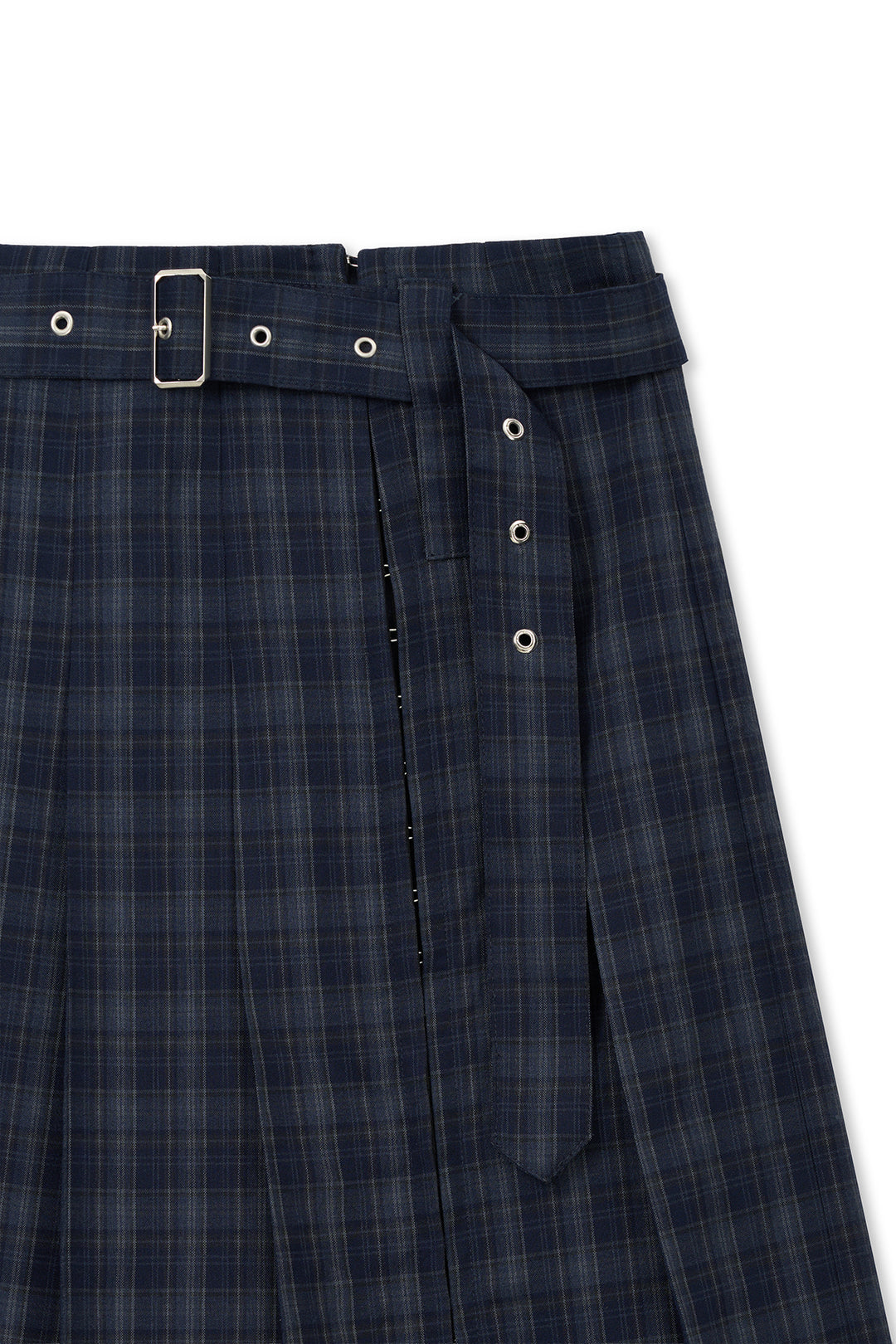Matin Kim Belted Slit Pleat Skirt — Navy blue