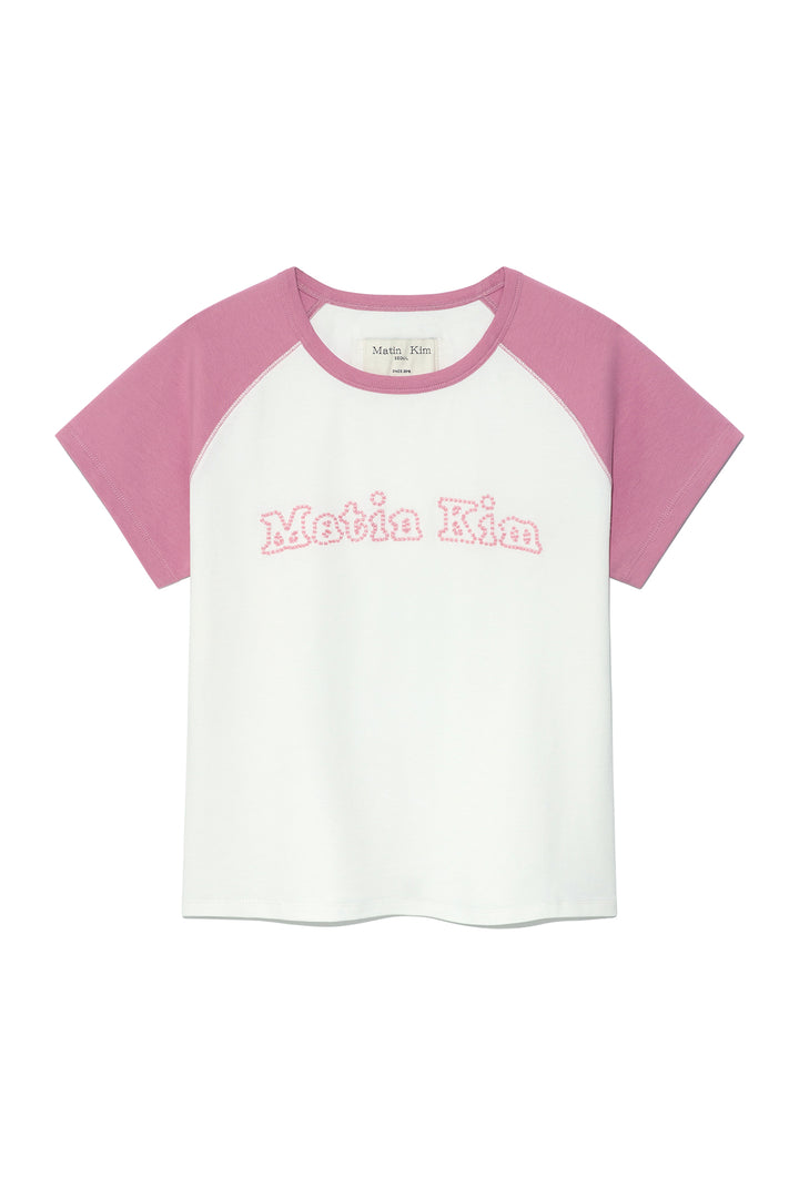 Matin Kim Flower Stitch Raglan Logo Top — Pink