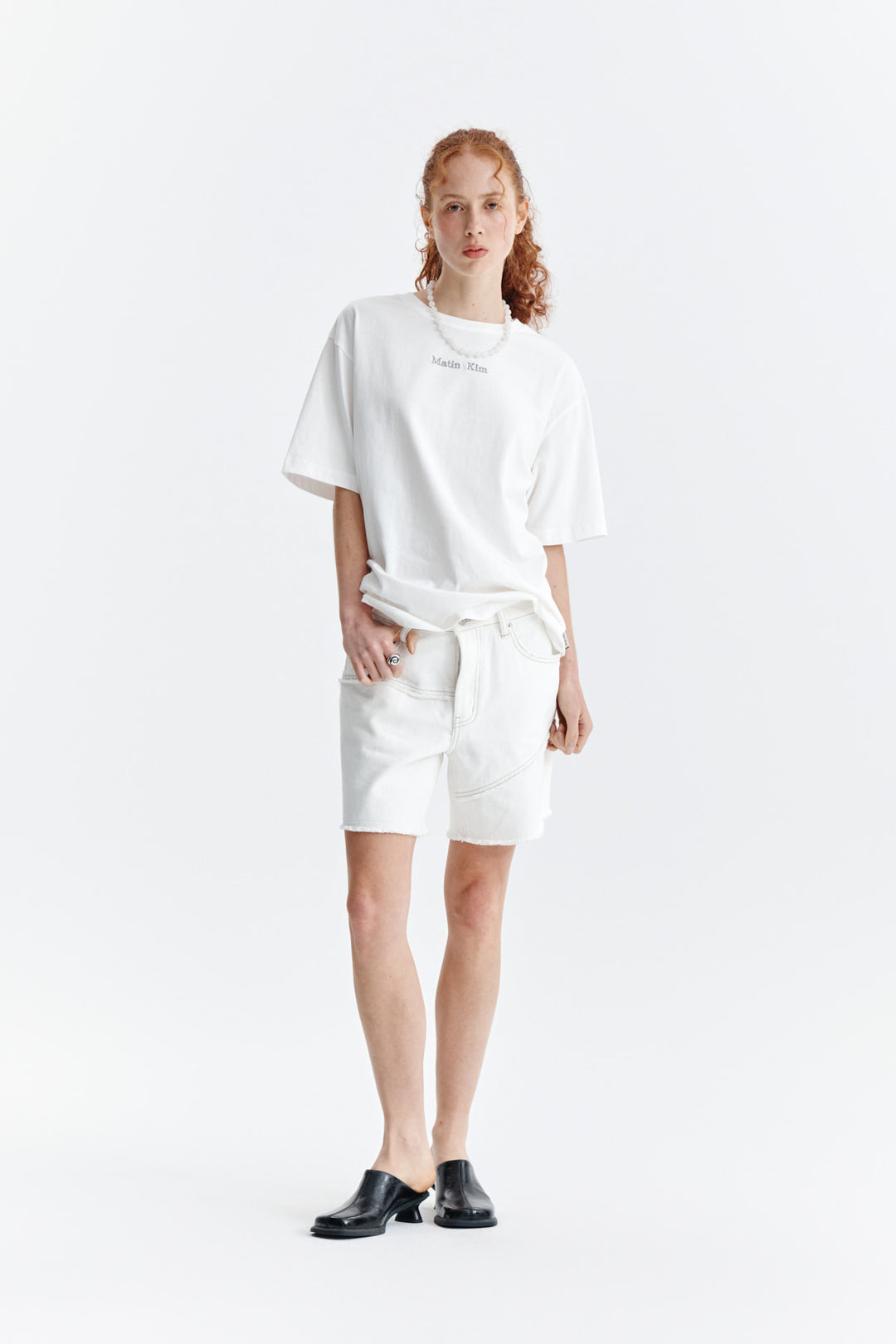 Matin Kim Embroidery Small Logo Oversize Top — White