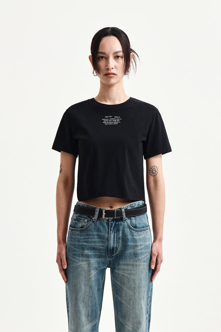 Matin Kim Label Point Lettering Crop Top — Black