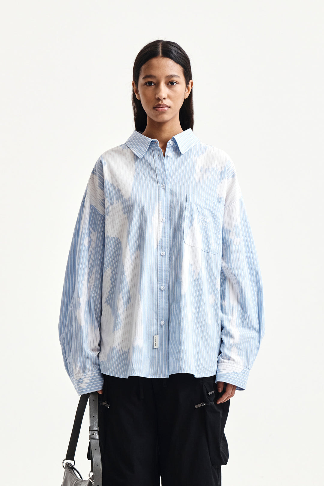 Matin Kim Embroidery Small Logo Shirt — Light Blue