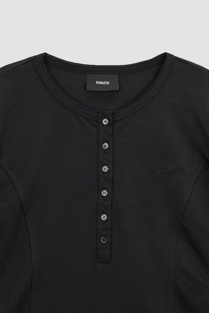 KIMMATIN Raw Cut Bodysuit Top — Black