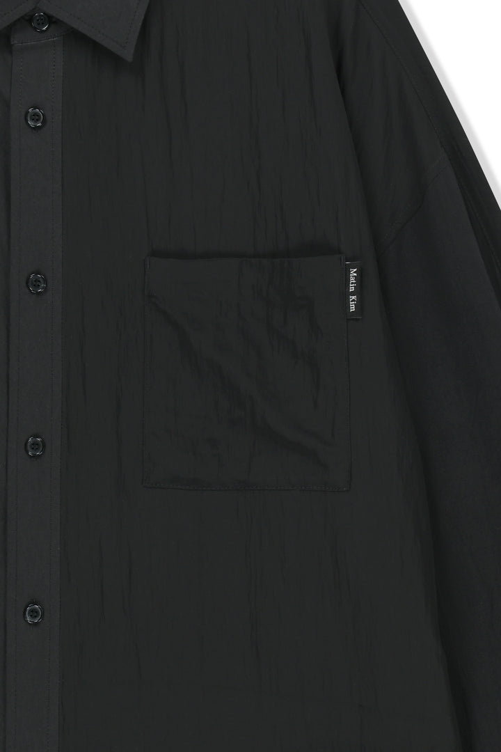Matin Kim Mixed Panel Over Fit Shirt — Black