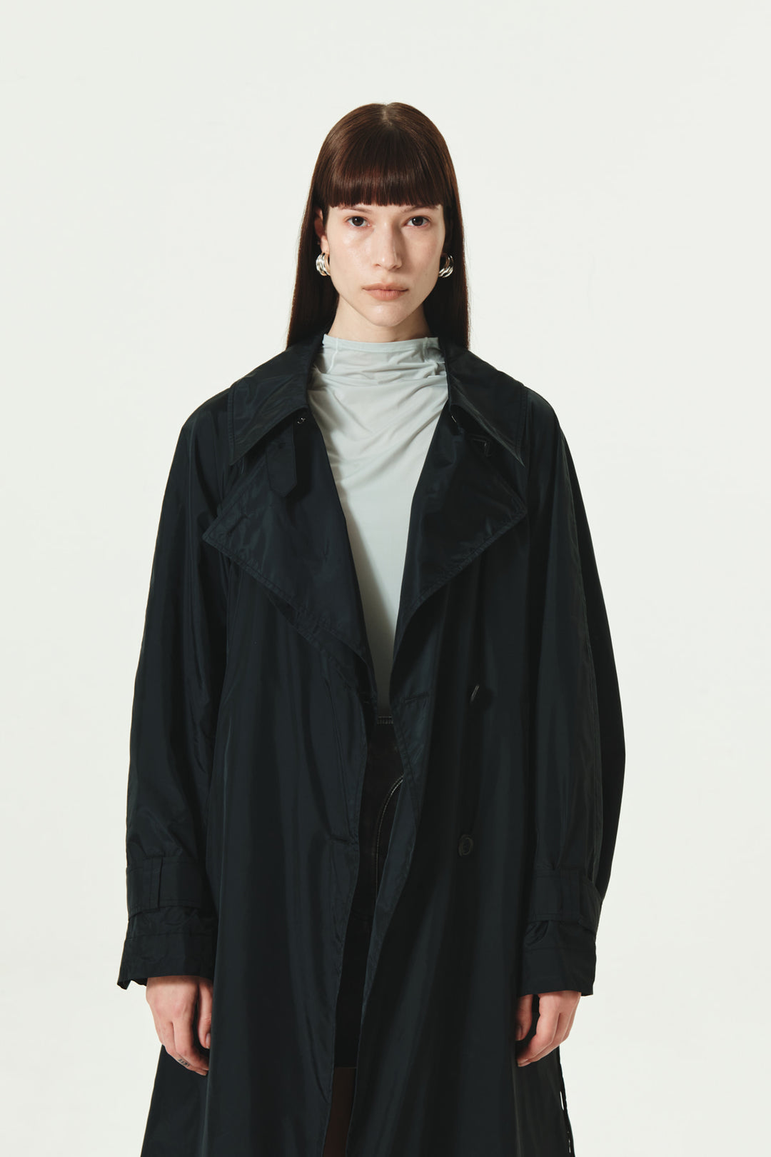KIMMATIN Raglan Belted Nylon Trench Coat — Black