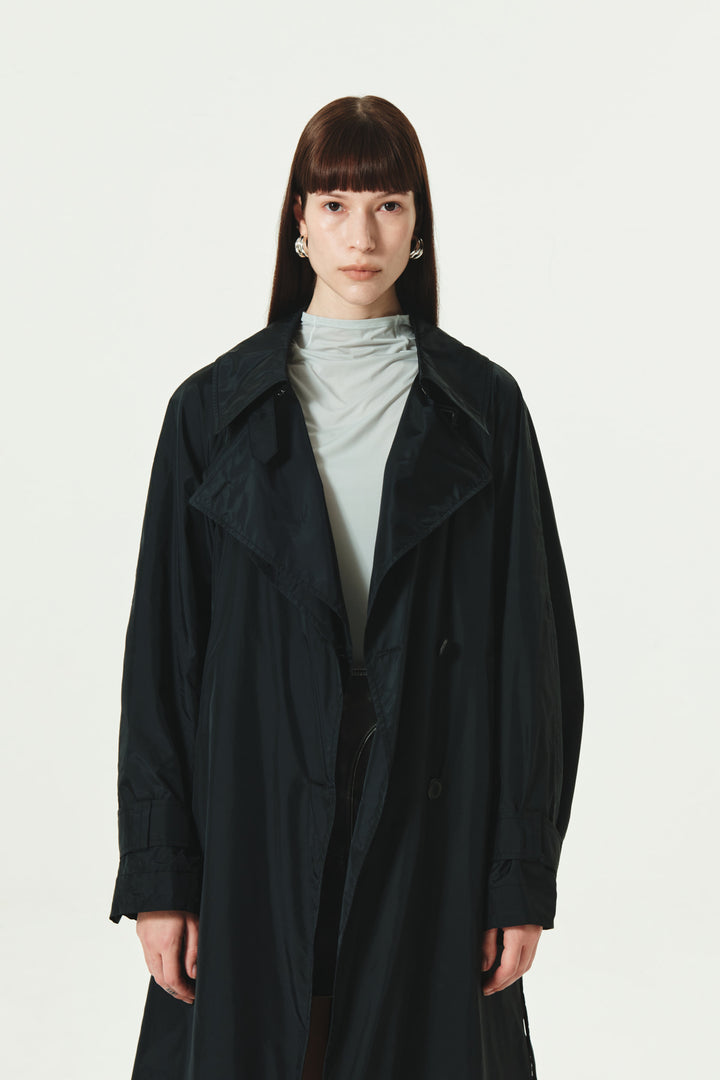 KIMMATIN Raglan Belted Nylon Trench Coat — Black