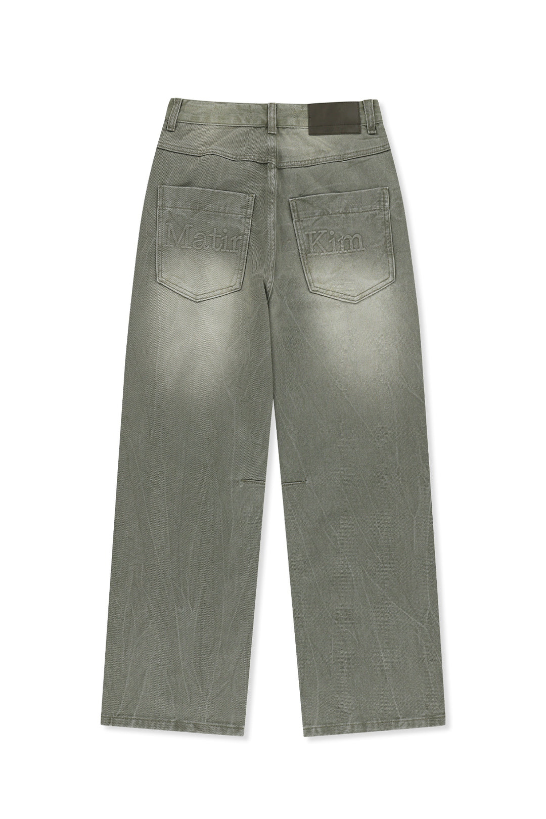 Matin Kim Back Logo Washed Denim Pants — Khaki
