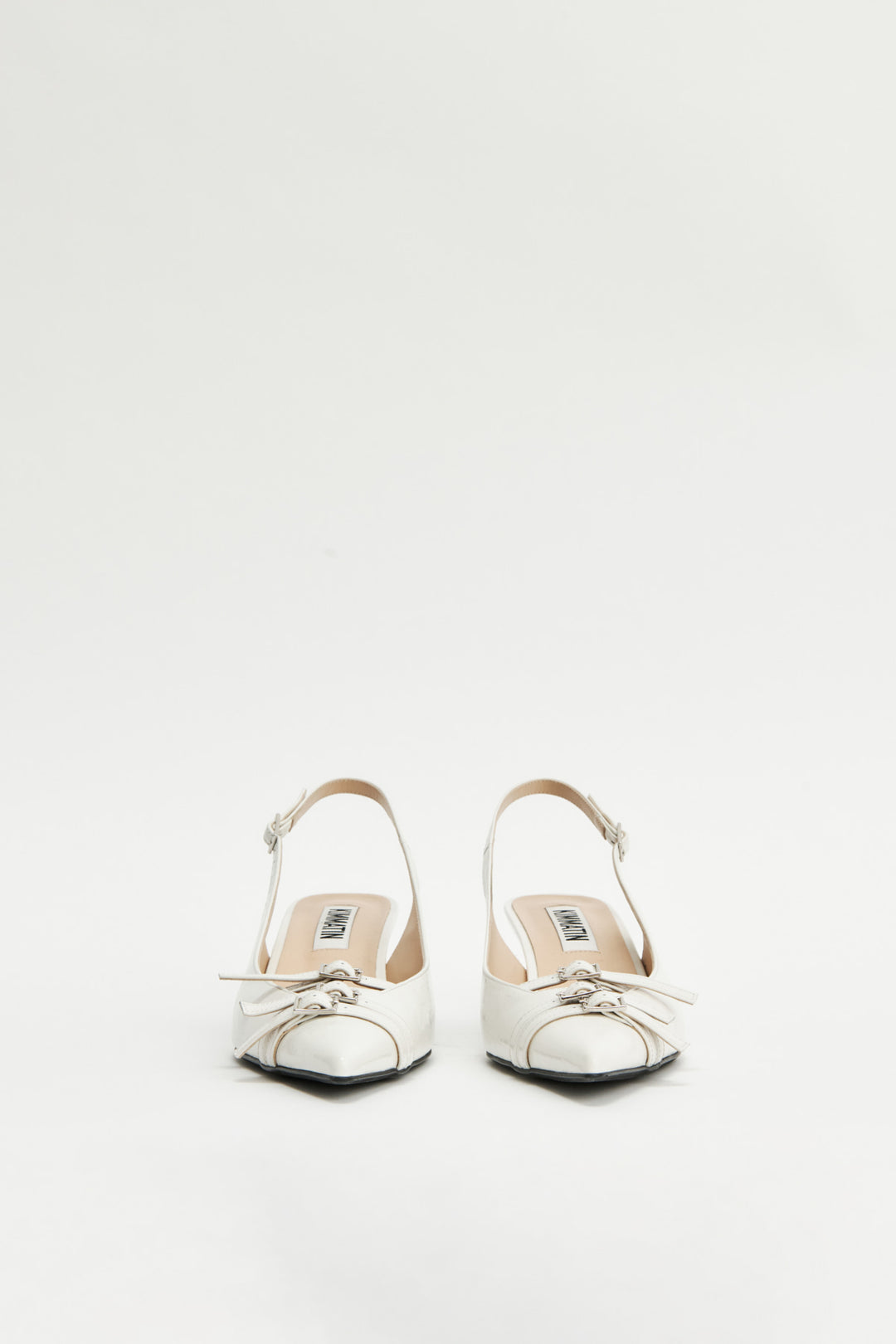 KIMMATIN Buckle Stiletto Sling Back Heels — Ivory