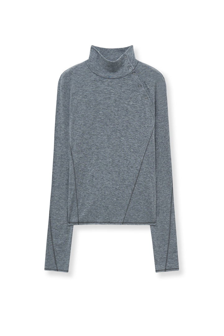 Matin Kim Button Slit Half Neck Top — Gray