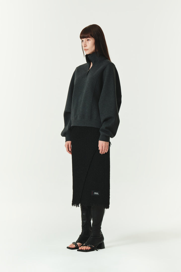 KIMMATIN Diagonal Cutted Tweed Skirt — Black
