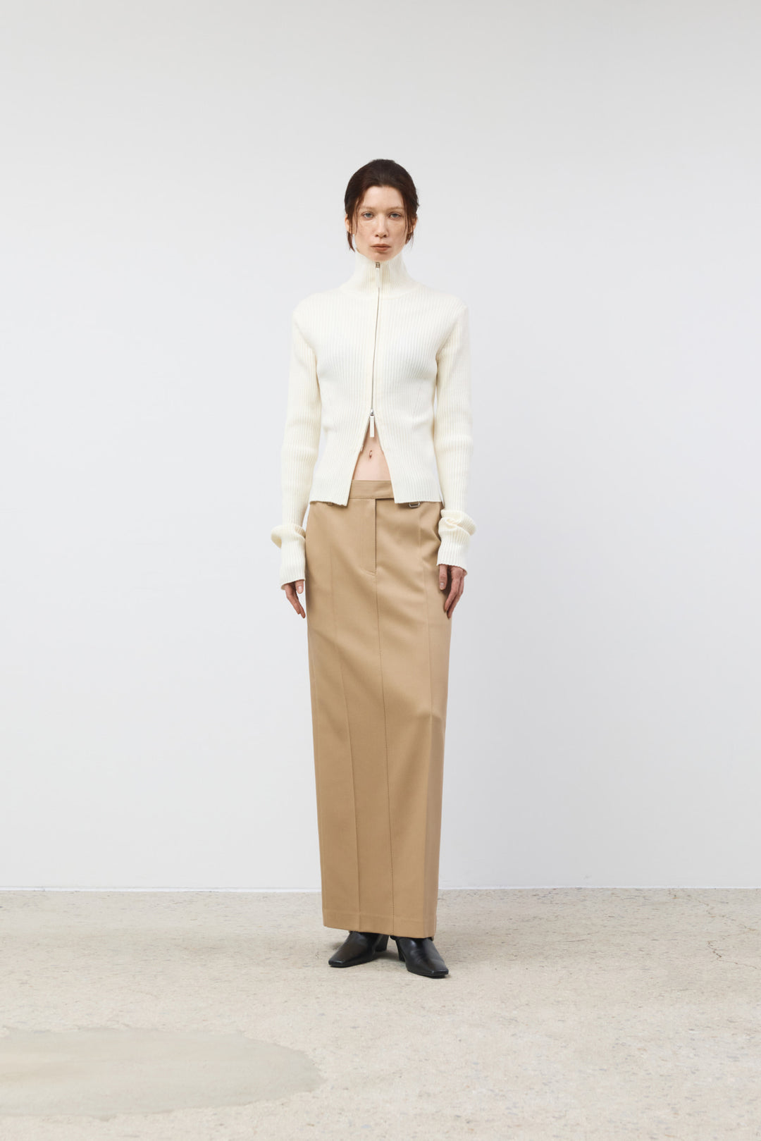 KIMMATIN High Neck Two Way Zip Cardigan — Ivory