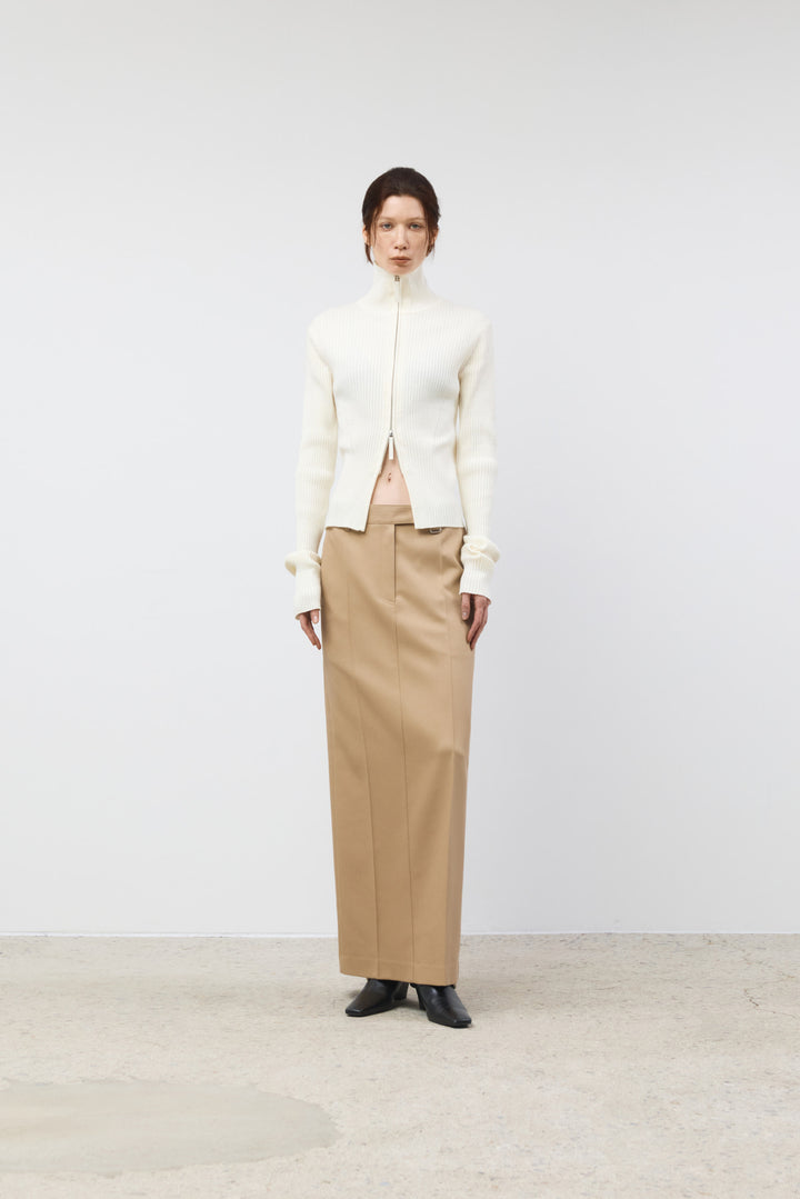 KIMMATIN High Neck Two Way Zip Cardigan — Ivory