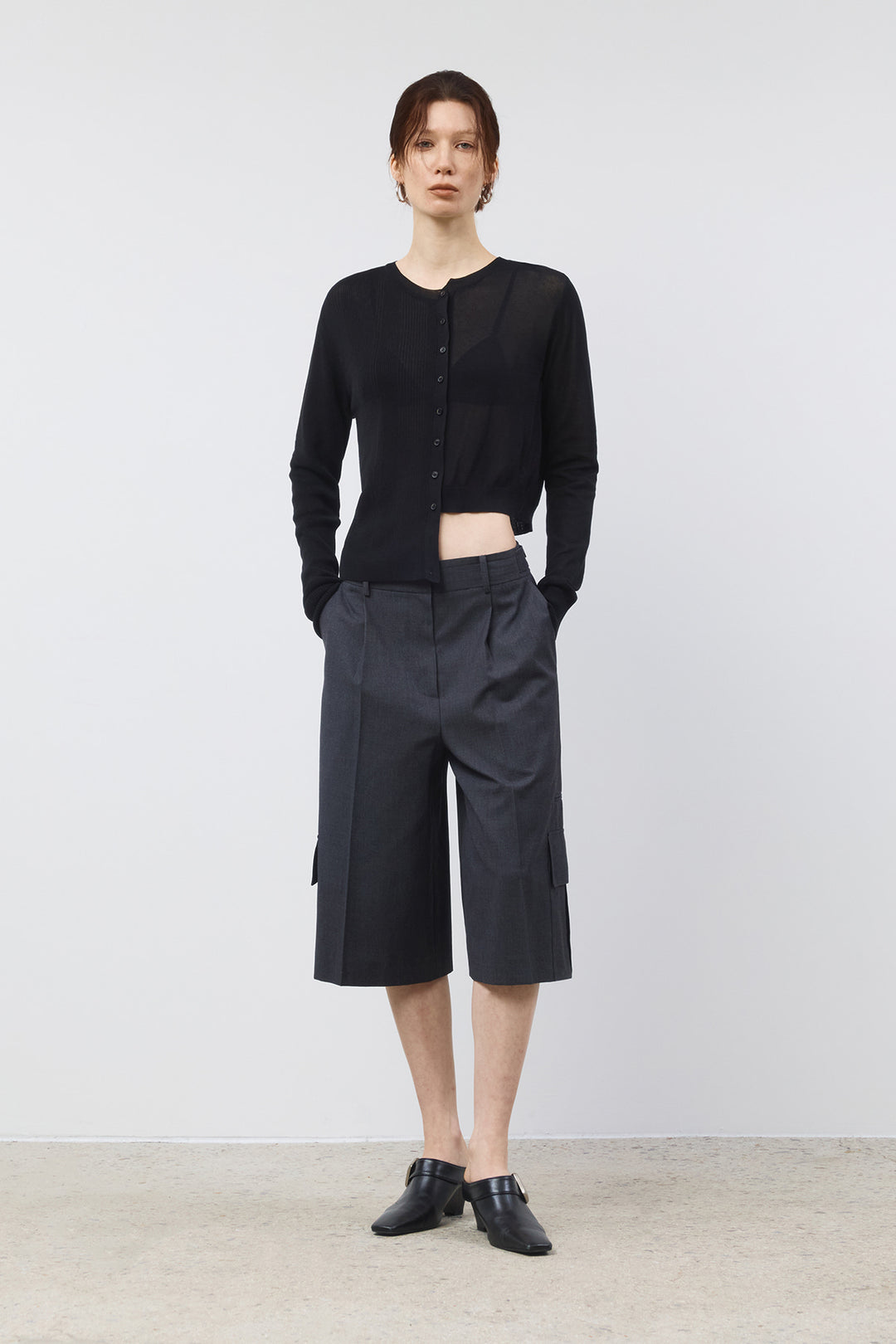 KIMMATIN Cargo Detail Bermuda Shorts — Charcoal