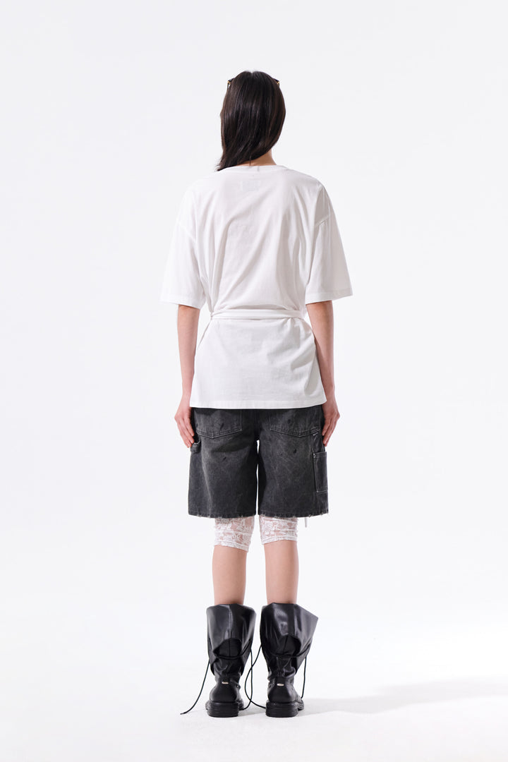 Matin Kim Tie Detail Draped Logo Top — White