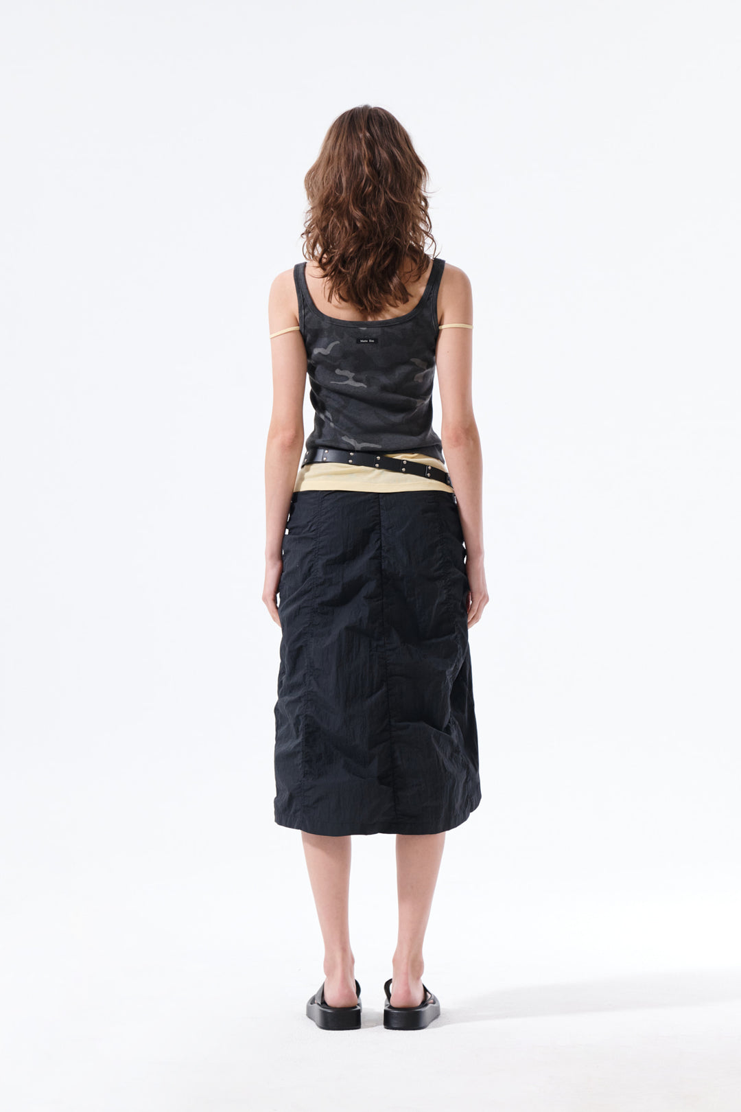 Matin Kim Nylon Shirring Midi Skirt — Black