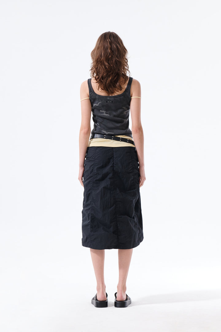 Matin Kim Nylon Shirring Midi Skirt — Black