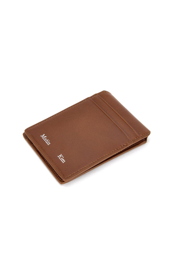 Matin Kim Embossed Logo Business Wallet — Camel
