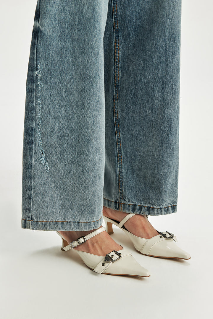KIMMATIN Belted Stiletto Mule — Ivory