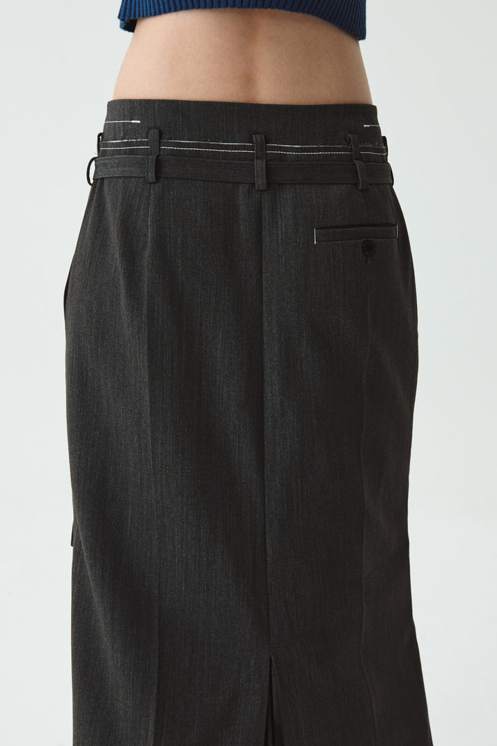 KIMMATIN Slit Point H Line Long Skirt — Gray