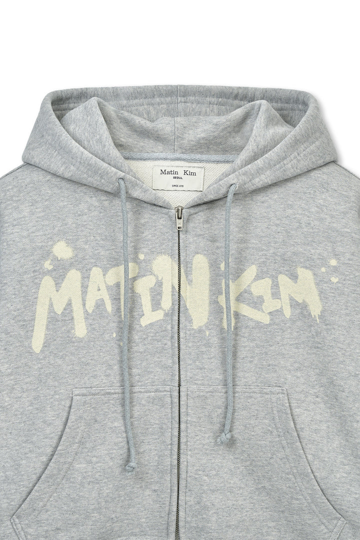 Matin Kim Graffiti Logo Crop Hoodie — Gray