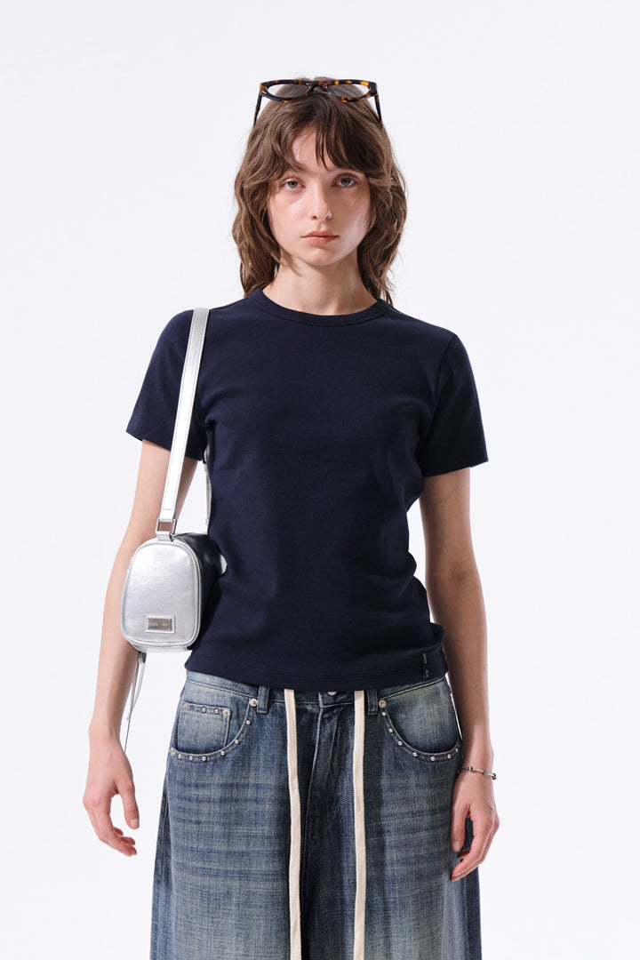 Matin Kim Label Detail Slim Fit Top — Navy blue