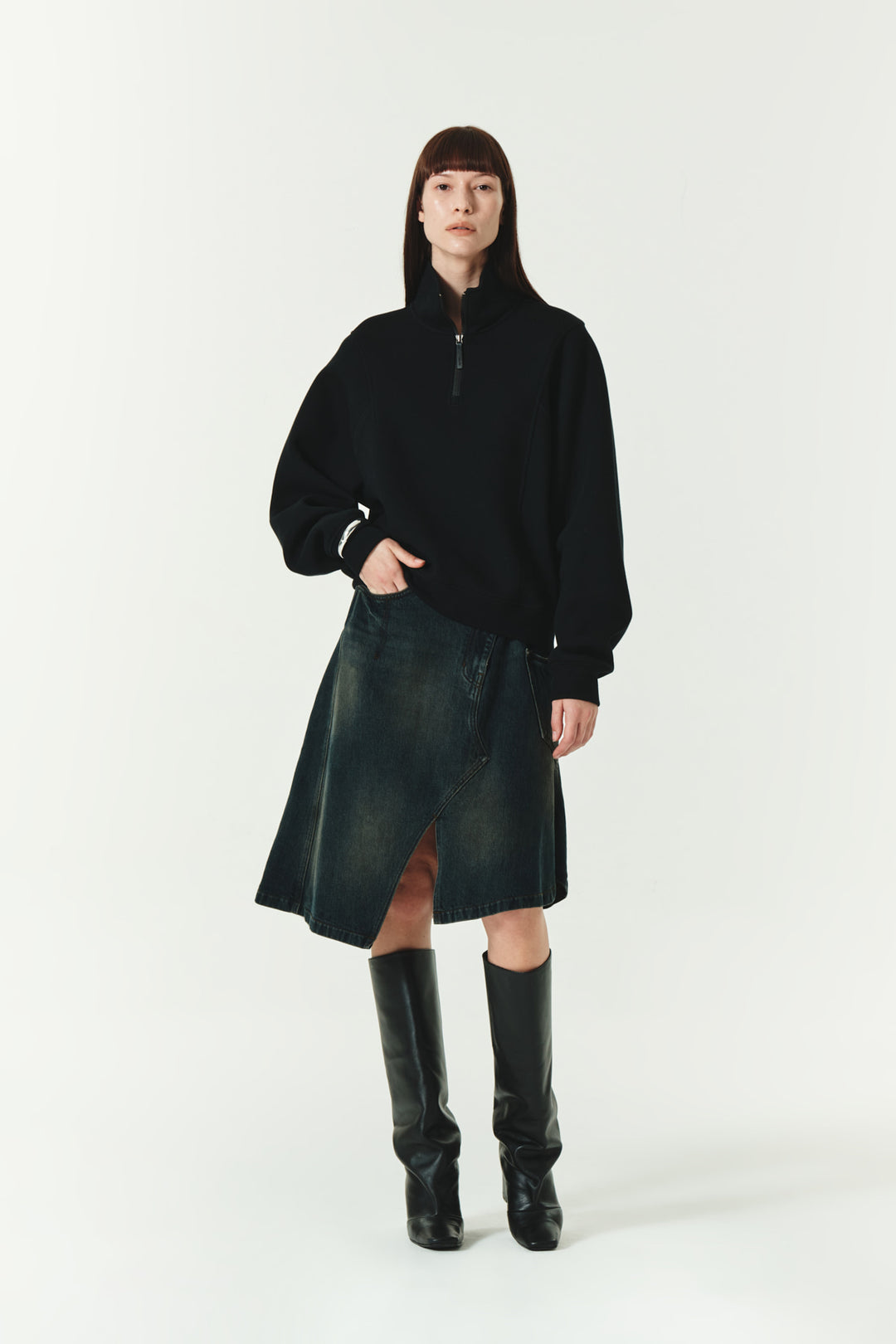 KIMMATIN Loose Half Zip Sweatshirt — Black