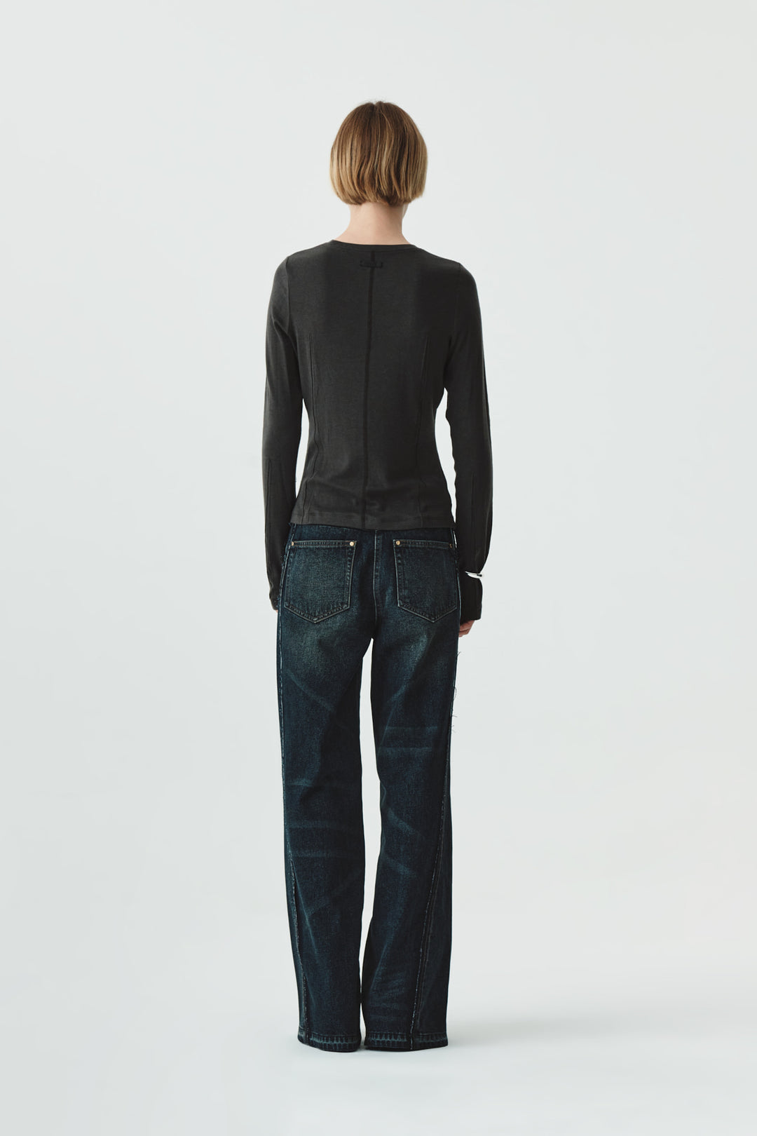 KIMMATIN Washed Cut Out Wide Denim — Navy blue