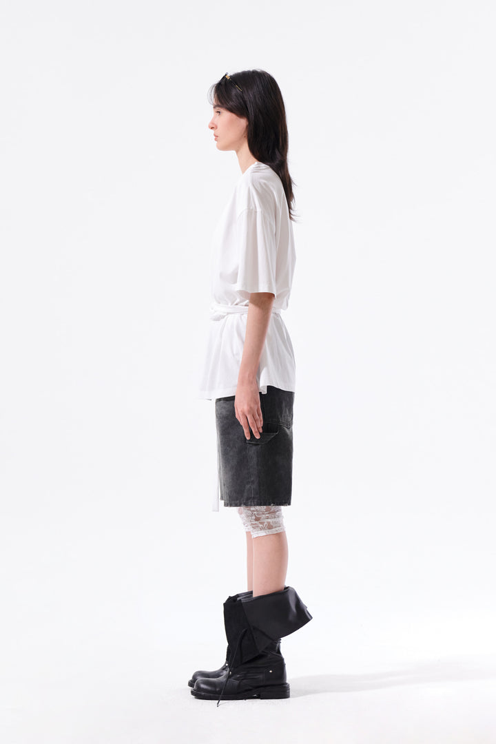 Matin Kim Tie Detail Draped Logo Top — White